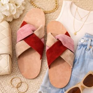 Free People Pink Color Block Suede Criss Cross Slide Sandals size 36